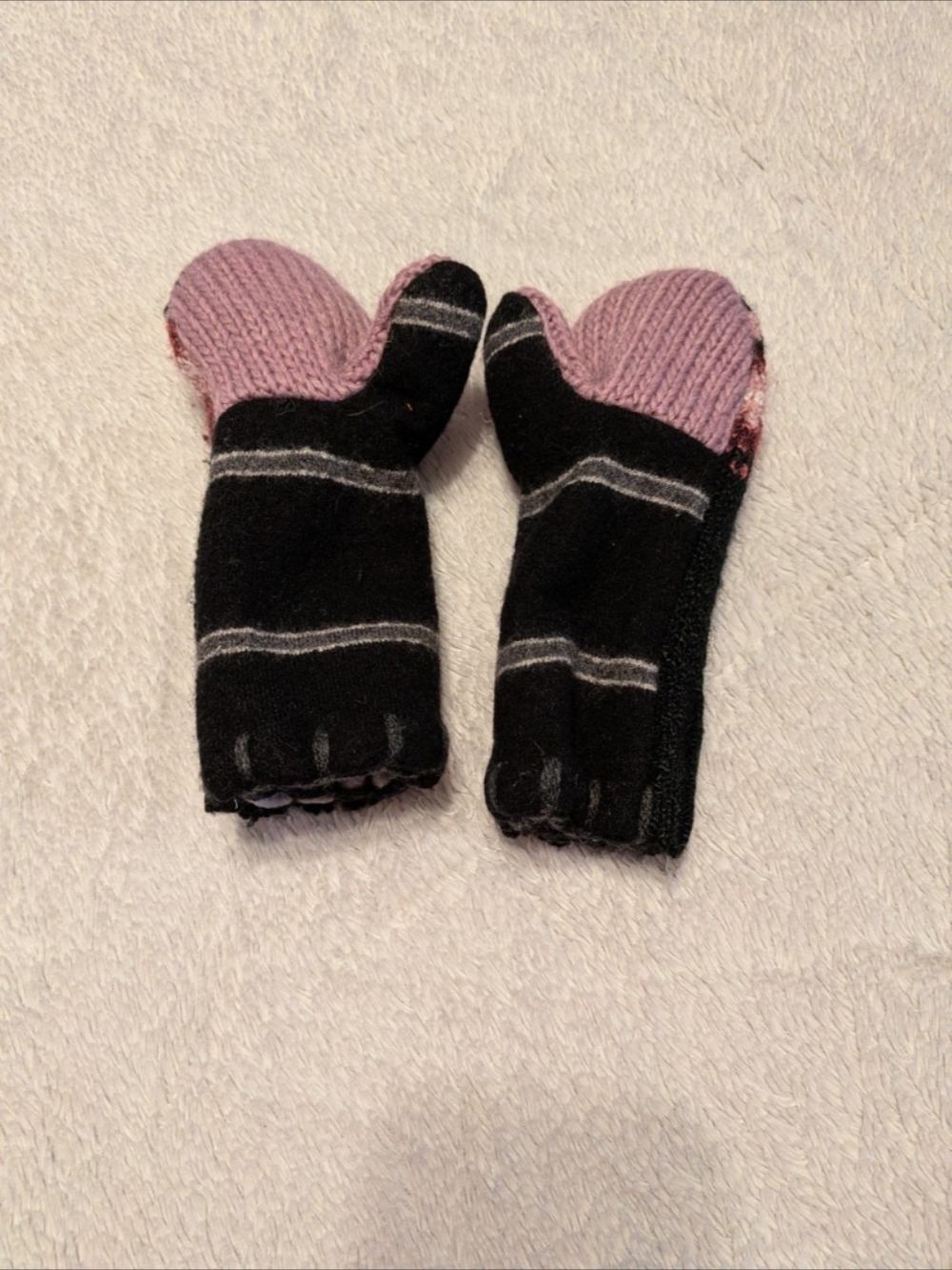 Kids Black & Pink Striped Mittens